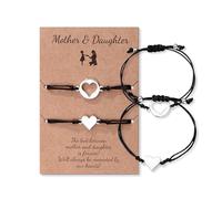 fKiZanthene Set di due braccialetti con cuore per madre e figlia, regolabili, in acciaio inossidabile, intrecciati, per mamma e figlia, da indossare a casa e per occasioni speciali
