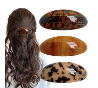 fKiZanthene Set di fermagli per capelli da donna, tre fermagli ovali francesi in effetto acetato, per coda di cavallo bassa, clip per capelli vintage per tutti i giorni, lavoro a casa
