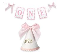 fKiZanthene Set di striscioni per il primo compleanno con fiocco rosa e cappello di compleanno per ragazze, decorazioni per feste di un anno per la casa e la sala delle feste