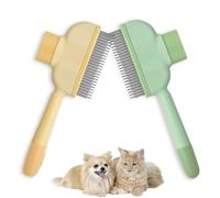 fKiZanthene Spazzola per gatti e cani, pelo lungo e corto, set di 2 pettini per toelettatura animali, verde e giallo, spazzola per gatti a pelo lungo e corto
