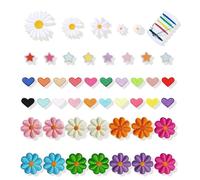 fKiZanthene Toppa termoadesiva, set di 47 toppe ricamate con fiori e cuori, applicazioni colorate da stirare o cucire, per decorazione e riparazione di vestiti e borse