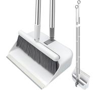 FKKFSS Set di scopa e paletta con manico lungo, 137 cm, manico retrattile, paletta e spazzola a scatto con pettine per esterni, casa, cucina, interni e giardino