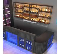 FKKPRVAX Portabottiglie Da Parete con portabicchieri a LED, 4 ripiani Espositore Creativo Per Vino Da Parete, Metallo Porta Vino Portabottiglie da parete per bar, ristoranti e casa (300 * 125 * 25cm)