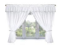 FKL DESIGN Home Deco Top Tenda pronta all'uso in voile con fettuccia arricciata, tenda da cucina, bianca, corta, bella tenda da cucina, con nastro arricciato, LB-237