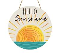 fkngcp Appuntamento per porte estive 12x12 '' Wood Hello Sunshine Decorazioni per porte che pendono da sole sul mare esterno a parete per parete per interno esterno appendiabiti