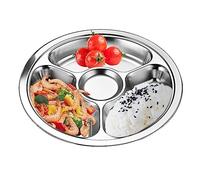fkngcp Piastre per la cena in acciaio inossidabile piastra divisa porzione rotonda piastre vassoi di cibi profondi con 4 griglie per bambini piccoli per bambini da 26 cm