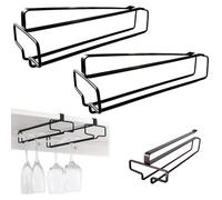 fkngcp Portabicchieri da vino da 2 pezzi sotto il mobiletto, senza foratura, portabicchieri da vino da appendere, facile da usare, rack nero sotto il mobiletto, per la casa, la cucina, bar, pub