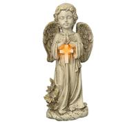 fkngcp Statue Angelo Preghiera Resistente all'angelo Solare con Ala e Cross 12in in Resina luci solari per cimitero, Giardino, Prato, Cortile