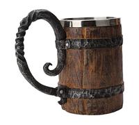 fkngcp Tazza di birra vichinga da 550 ml, tazza di botte di whisky inossidabile, di birra in stile legno vichingo, regalo per canna da uomo in legno.