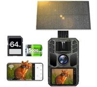 FKPCAM 4K 64MP Fototrappola Solare WiFi, con Batteria al Litio Ricaricabile Integrata da 5000mAh con scheda SD da 64 GB, IP67 Impermeabile,Infrarossi Invisibili con Velocità di Trigger 0.1s,130°Angolo