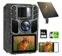 FKPCAM Trail Camera 4K 64MP Solare WiFi Gioco Caccia Fotocamera con Visione Notturna - Batteria integrata da 5000mAh, IP67 Impermeabile, Motion Activated, Scheda di Memoria 64GB