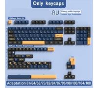 FKRTQIYN Keycaps PBT Samurai Blu Rosso Compatibile con Il Profilo ISO 7U Francese Spagnolo Coreano Brasiliano per progetti Fai -da -Te Meccanici(Blue-Cherry-RU)