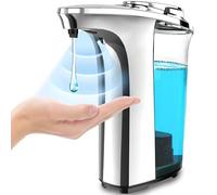 FKWin Dispenser automatico di sapone, Dispenser di sapone per piatti, Dispenser di sapone per mani senza contatto 17oz/500ml con 5 livelli di sapone regolabili, Argento