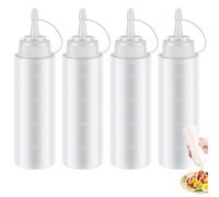 FKWKUW Confezione da 4 bottiglie di plastica da spremere da 240 ml, per condimenti per pittura, cottura, ketchup, salsa piccante, olio d'oliva, salse, salse, con tappo a prova di perdite e misure