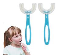 Fkxczn Spazzolino A Forma Di U Per Bambini Tutto Arrotondato, Spazzolino Per La Pulizia Dei Denti Orale A 360 °, 2 Pezzi, Per Bambini 6-12 Anni (Blu)