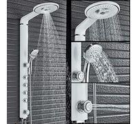 FKXSXAZ Set di rubinetti per vasca da bagno e doccia, montaggio a parete, miscelatore a cascata, pannello ABS, getti massaggianti, doccia-bianco