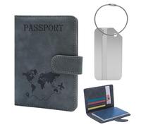 FL HUA Custodia per passaporto e etichette per bagagli, porta passaporto, portafoglio da viaggio con blocco RFID, per carte d'identità, carte di credito e carte d'imbarco