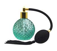 Flacone di profumo in cristallo retrò, 80 ml, atomizzatore di profumo verde ricaricabile vuoto con nappe lunghe rosa, pompa atomizzatore spray vintage, contenitore in vetro flaconi (ugello dorato)