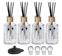 Flacone diffusore a canna, 250 ml, set di 4 bottiglie vuote di vetro per oli essenziali con tappi e bastoncini di canna, set di bottiglie decorative trasparenti e riutilizzabili