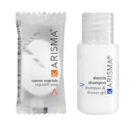Flacone shampoo gel da 20 ml 60 pezzi + Saponetta Karisma da 9gr 100 pz - Combo - Linea Cortesia Hotel Karisma Monouoso e monodose sapone+bagnodoccia