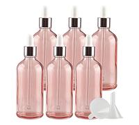 Flacone Spray in plastica, Confezione da 6, contagocce in Vetro Rosa Vuoto da 100 ml con Pipette in Vetro, flaconcini con Anello a Vite Rosa per miscele di Oli essenzial