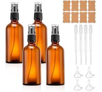 Flacone spray in vetro da 100 ml, marrone, set da 4 pezzi, ricaricabili, piccoli flaconi spray vuoti da riempire con pipetta, imbuto per cosmetici, olio essenziale, profumo