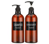 Flaconi a pompa da 2 pezzi per shampoo e balsamo, Segbeauty1000ml Brown Bottiglie di plastica vuote con etichette, bottiglie di pressa per lozione doccia riutilizzabili grandi da 33,8 once per bagno