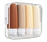 Flaconi da viaggio in silicone da 100 ml, per articoli da toeletta con etichette/sacchetto trasparente, essenziali per le vacanze, a prova di perdite, ricaricabili, da spremere, set di contenitori da