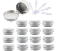 flaconi da viaggio per articoli da toilette, 48 barattoli di alluminio rotondi vuoti blu da 10 ml con coperchi a vite barattoli di stoccaggio contenitori for cosmetici vasi con 6 spatole(Bianco,10ml)
