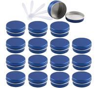 flaconi da viaggio per articoli da toilette, 48 barattoli di alluminio rotondi vuoti blu da 10 ml con coperchi a vite barattoli di stoccaggio contenitori for cosmetici vasi con 6 spatole(Blue,15ml)