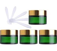 flaconi da viaggio per articoli da toilette， Confezione da 4 vasetti for cosmetici in vetro verde da 50 ml, contenitori vuoti for crema for il viso con coperchio dorato e rivestimenti interni + 4 spat