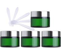flaconi da viaggio per articoli da toilette， Confezione da 4 vasetti for cosmetici in vetro verde da 50 ml, contenitori vuoti for crema for il viso con coperchio dorato e rivestimenti interni + 4 spat