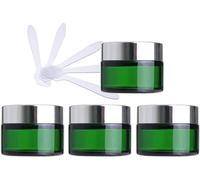 flaconi da viaggio per articoli da toilette， Confezione da 4 vasetti for cosmetici in vetro verde da 50 ml, contenitori vuoti for crema for il viso con coperchio dorato e rivestimenti interni + 4 spat