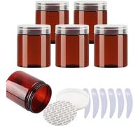flaconi da viaggio per articoli da toilette， Confezione da 6 vasetti for cosmetici in plastica blu, vasetti for crema da 100 ml, con coperchi trasparenti, contenitori for articoli da toeletta(Bruin,25