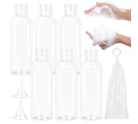 Flaconi da viaggio vuoti da 6 pezzi, contenitori da viaggio vuoti in plastica trasparente da 100 ml con 1 sacchetto di sapone e 2 piccoli imbuti adatti per lozioni, shampoo, cosmetici, campeggio.
