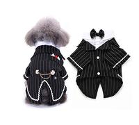 FLAdorepet Camicia per cani da gentiluomo, per cuccioli di piccola taglia, con papillon, camicia da matrimonio per gatti, smoking formale con cravatta nera, vestito da matrimonio con papillon da