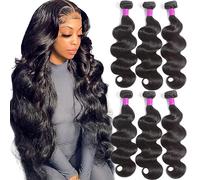 Flady Capelli umani brasiliani ondulati 100% capelli umani brasiliani non trattati, neri, 61 cm, 66 cm, 71 cm, 3 fasci