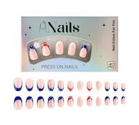 Flag Full Cover Beauty Care - 24 Short Independence Day Press On Nails | Suggerimento Francese Falso | Pressa Francese Sulle Unghie | Bandiera Cover Full Cover Beauty Care False Nude Tip