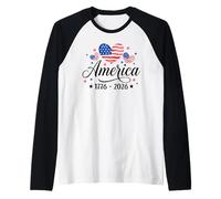 Flag Heart 1776-2026 250th Birthday USA Maglia con Maniche Raglan