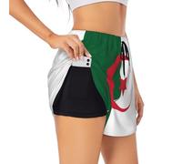 Flag of Algeria - Pantaloncini sportivi da donna, a doppio strato, traspiranti ed elastici., Nero, XXL corto