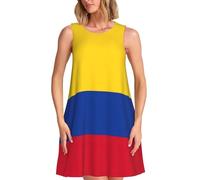 Flag of Colombia - Vestito da donna casual, senza maniche, estivo, da spiaggia, lunghezza al ginocchio, con tasche, nero, M