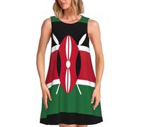 Flag of Kenya - Vestito estivo da donna, senza maniche, estivo, lunghezza al ginocchio, con tasche, nero, M