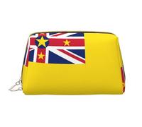 Flag of Niue Borsa cosmetica in pelle impermeabile portatile con chiusura a cerniera per casa viaggi per organizzare articoli da toeletta vari, bianco, Taglia unica