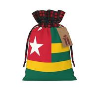 Flag of Togo - Sacchetto in iuta con coulisse in tessuto scozzese e etichetta in carta kraft, borsa leggera e resistente