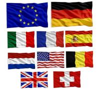 FLAGGI DI RAPPEGLIO 10pcs/set 3x5ft vivido resistente alle bandiere mondiali impermeabili comprendono Unione Europea, Italia, Germania, Spagna, Paesi Bassi, Francia, Svizzera, Gran Bretagna, America