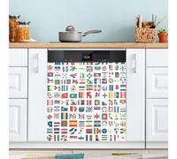 Flags From Around The World - Copertura magnetica per lavastoviglie per porta anteriore, grande decorazione in metallo per cucina e lavastoviglie, adesivo decorativo magnetico per frigorifero, 58 x 66