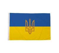 Flagtex Bandiera dell'Ucraina con stemma del Tridente, 150 cm x 90 cm