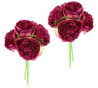 Flair Flower Bouquet di rose artificiali, bouquet di rose artificiali, bouquet di fiori di seta, bouquet di fiori, bouquet, composizioni floreali, rose da fattoria, peonie, set da 2, rosso scuro