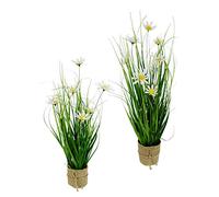 Flair Flower Erba artificiale con margherite in vaso di iuta, fiori e erba, pianta artificiale, pianta decorativa decorativa