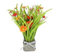 Flair Flower Erba artificiale con margherite, semi di papavero in vaso, 40 cm, gerbera, erba artificiale, ciuffo, decorazione per erba, pianta verde, pianta ornamentale, arbusti, arancione